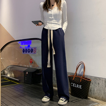 Drawing rope Lazy Casual Broadlegged Pants Woman Spring Autumn High Waist Pituitary knitted loose straight drum Walking Bend Mopping Sports Sweatpants