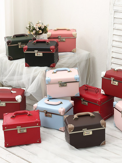 New Retro Suitcase, Internet Celebrity Password Lock Cosmetic Case, Large Capacity Double-Layer Beauty Case, Travel Storage Box