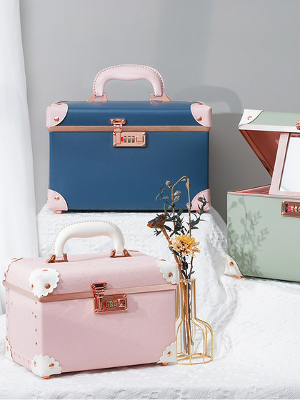 New Retro Suitcase, Internet Celebrity Password Lock Cosmetic Case, Large Capacity Double-Layer Beauty Case, Travel Storage Box