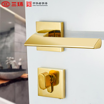 Three-ring mute magnetic suction split door lock bedroom indoor room wood door bright chrome handle Eurostyle solid wood door split lock