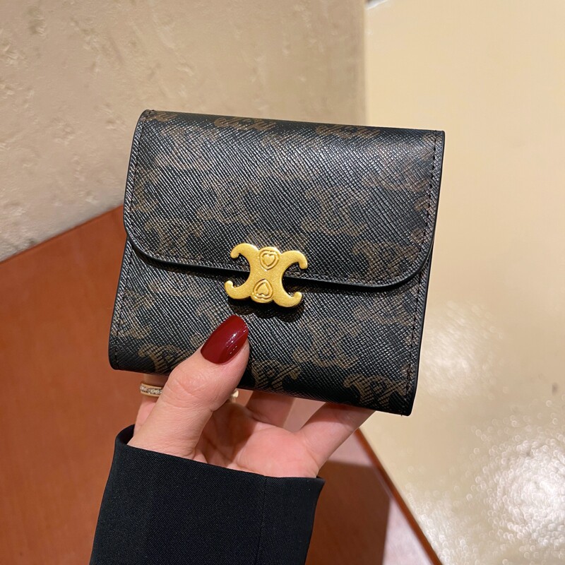 Arc de Triomphe series wallet leather retro old flower pvc short clip simple buckle multi-card buckle coin purse women