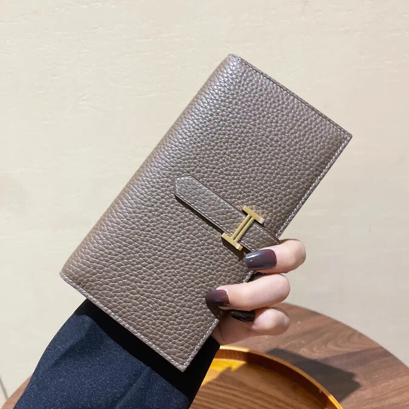 First-Layer Cowhide H-Buckle Wallet, Long Style, Lychee Pattern, Drawstring 80% off Wallet, Exquisite and High-End Driver's License Card and Coin Wallet