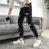 Quần jeans nam mỏng chân mỏng cắt quần thủy triều thương hiệu quần nam giản dị nam đen bó sát mùa xuân và mùa thu - Crop Jeans