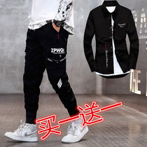 Mens pants suit overalls autumn Korean trend Sports spring and summer bunches feet casual small feet slim Haren pants men