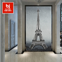 Simple Paris Eiffel Tower glass black and white mosaic puzzle mural porch TV background wall tiles