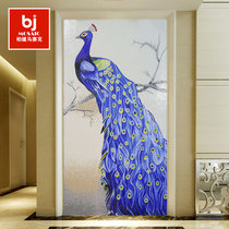 Peacock bird glass crystal puzzle mosaic tile porch corridor restaurant lobby background wall Custom Cut painting