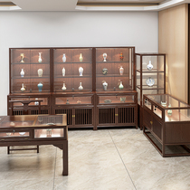 Solid wood jewelry display cabinet jewelry jade tea display cabinet antique antique antique high cabinet display cabinet glass counter