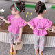 Girls' rear hollow puff sleeve suit 2022 summer new children's cotton floral anti-mosquito pants two-piece fashion