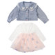 2022 Spring and Autumn Girls' Skirt Set Korean Style Little Girl Butterfly Gauze Skirt Lace Denim Two-piece Set Western Trendy