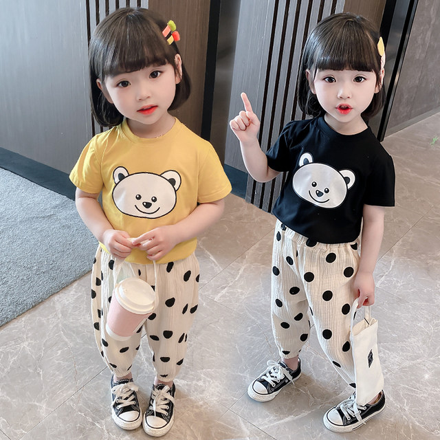 Children's summer polka dot anti-mosquito pants suit 2021 new small and medium-sized boys and girls baby brother and sister casual two-piece suit