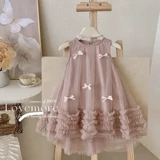 Летнее платье, кружевной наряд маленькой принцессы для девочек с бантиком, в корейском стиле, в западном стиле