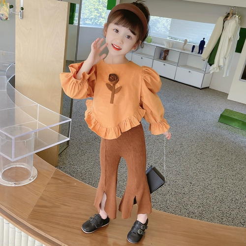 Штаны-клёш, осенние штаны, детская кукла, футболка, комплект, в цветочек