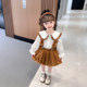 Girls spring and autumn small fragrant flower suspender skirt two-piece set 2023 new baby girl rabbit ears lace collar suit