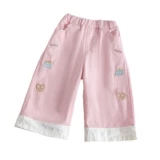 Весенние осенние штаны для девочек, в корейском стиле, тренд сезона, с вышивкой, свободный прямой крой