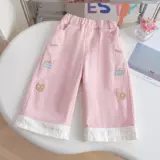 Весенние осенние штаны для девочек, в корейском стиле, тренд сезона, с вышивкой, свободный прямой крой