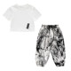 Girls' ink painting anti-mosquito pants suit 2022 summer new small and medium-sized children's Korean version of T-shirt casual pants two-piece set cool