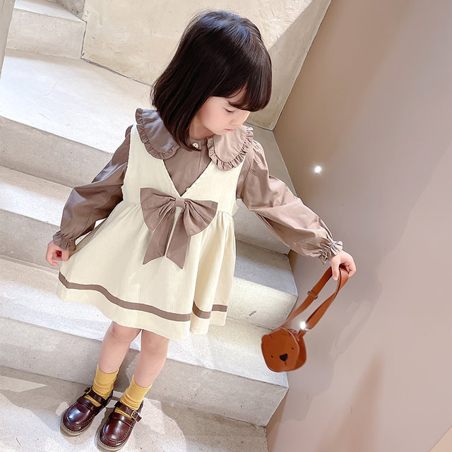 Girls shirt doll collar vest skirt suit spring and autumn children's cartoon princess skirt girl baby cotton skirt