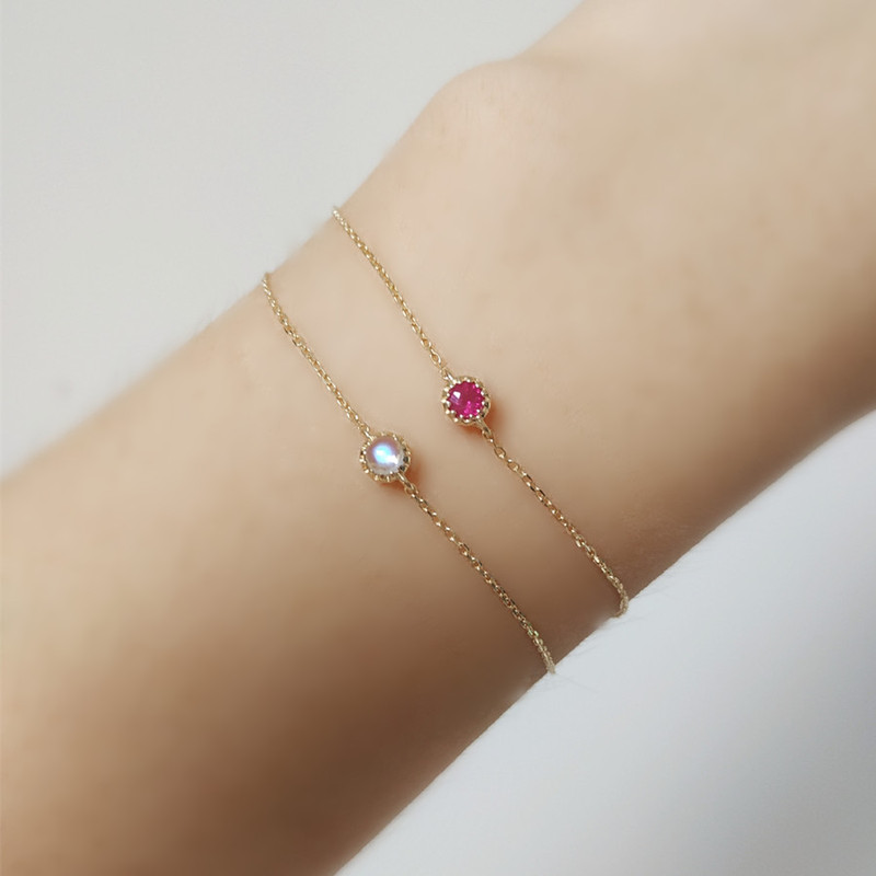 Made in Japan  10K Pure Gold Natural Birthstone Ultra-Fine Simple Bracelet Bangle Women's Birthday Gift