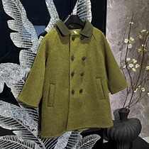Korean childrens clothing girls woolen woolen coats high-end autumn and winter style childrens green double-sided woolen long coats