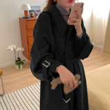 Черное шерстяное пальто, длинная куртка, зимний расширенный плащ, средней длины, коллекция 2021, в корейском стиле, увеличенная толщина, изысканный стиль