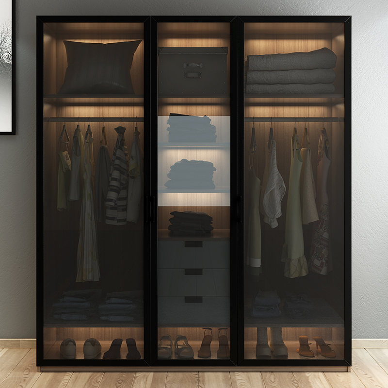 Wardrobe Modern Minimalist Economy Nordic Small Apartment Bedroom Glass Door Wardrobe Locker Assembly Overall Wardrobe