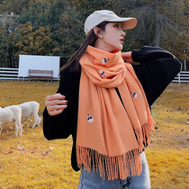 2019 new scarf womens winter Korean version wild solid color scarf imitation cashmere bear student warm dual-use shawl