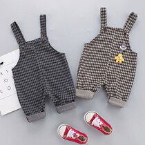 Baby back with pants checkered 1-3 year old boy clothes boy 2 children Han version spring autumn season ocean qi children tide 4