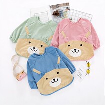 Childrens hood Waterproof Baby Eating Apron apron Apron Cartoon for men and women Long sleeves Crystal suede Anti-wearing baby protective clothing