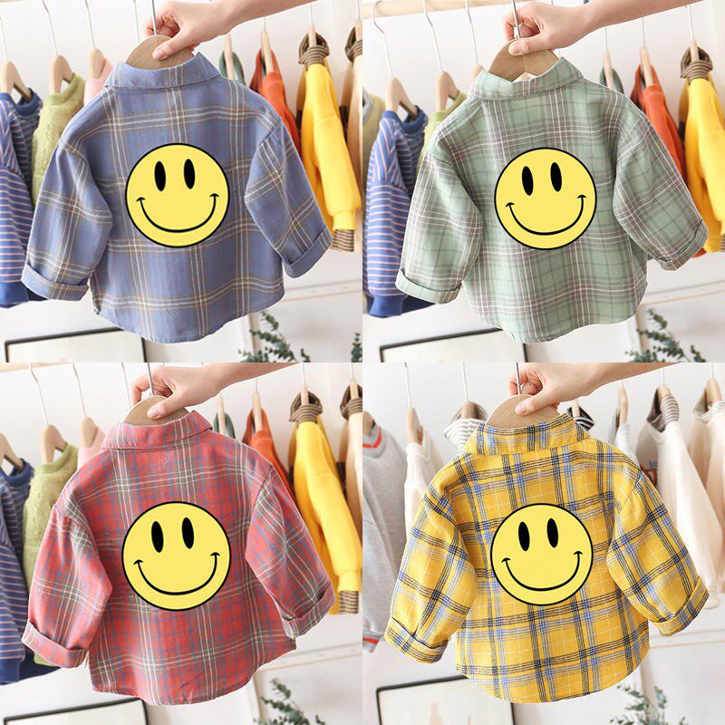 Boy Clothing Boy Long Sleeve Shirt 2022 Spring Dress New Baby Girl Plaid Girl Foreign Pie Children Spring Autumn Blouse