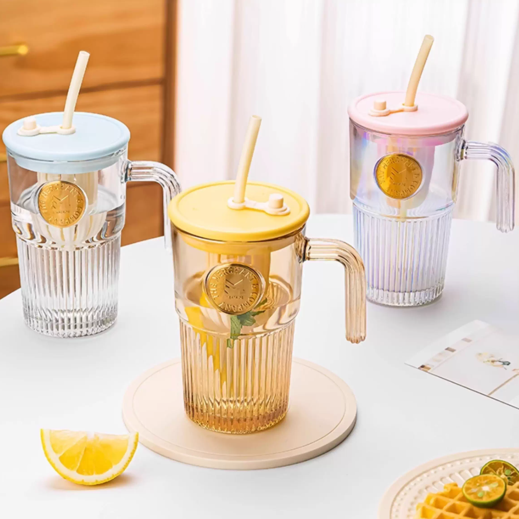 乐唯诗玻璃吸管杯带把手530ml