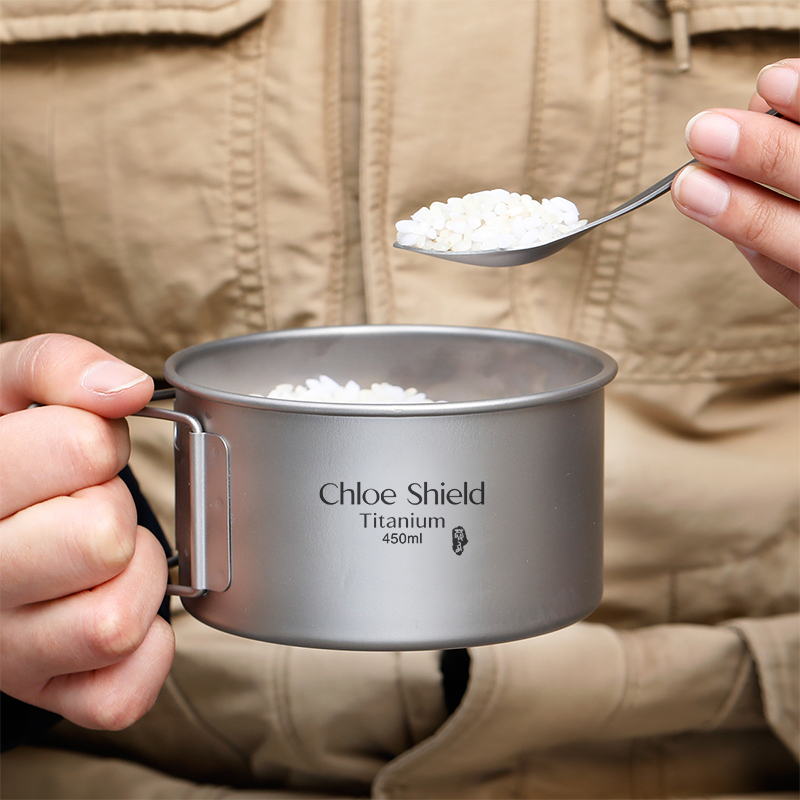 Coe shield outdoor camping pure titanium single portable folding handle single layer titanium bowl combination set Bowl picnic Bowl