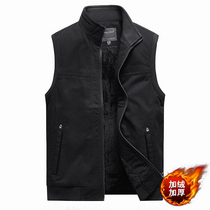 Waistcoat Middle-aged Mens Autumn Winter New Coat Plus Suede Anti-Chill Warm Pure Cotton Kan Shoulder Vest Collar Jacket