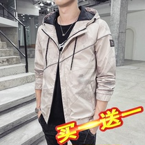 Coat mens spring autumn 2020 new Korean trend handsome personality print thin hooded young mens jacket