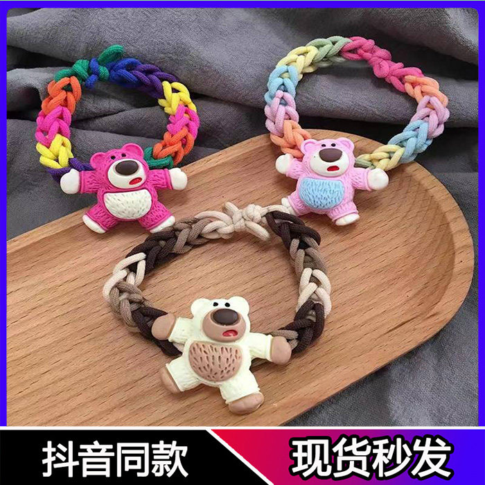 Strawberry Bear Hand Rope Finished DIY Bracelet Hair Ring Finished Material Package Handwoven Cute Student Head Rope Couple