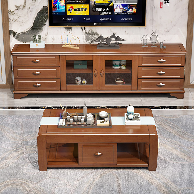 Modern minimal solid wood TV cabinet small household cabinet type American household cabinet cabinet tea combined European TV cabinet