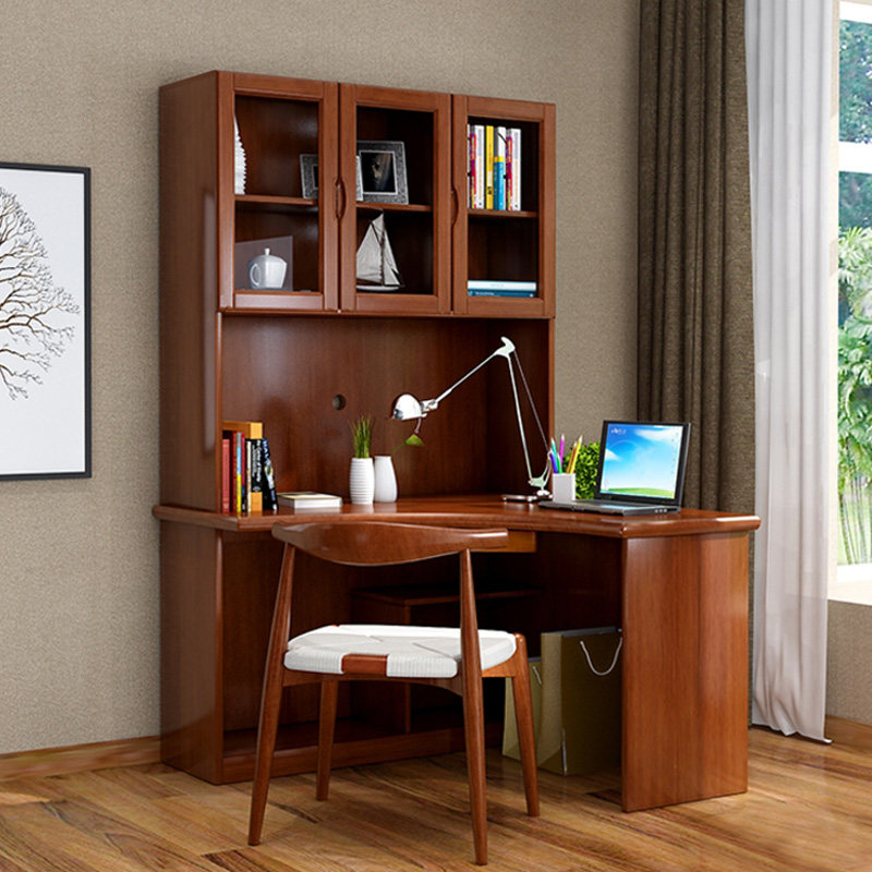 Chinese new solid wood computer desktop table corner desk bookcase bookshelf writing desk integrated study furniture combination