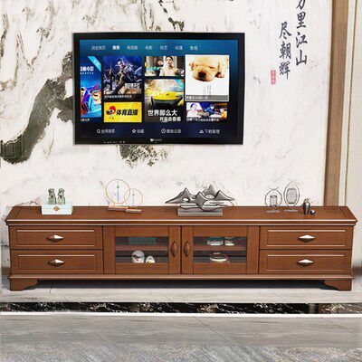 TV cabinet coffee table combination set light luxury log living room modern minimalist Nordic household solid wood 2 meters video cabinet