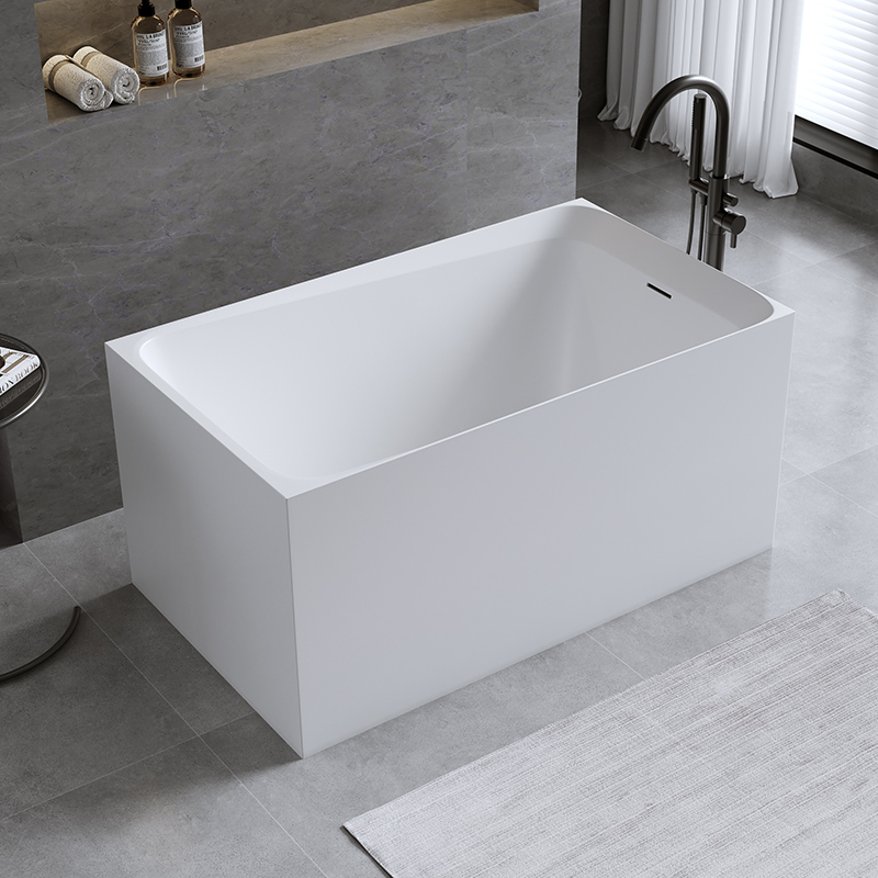 Pmma Small-Sized Artificial Stone Square Freestanding Bathtub for Home Use, Suitable for Guesthouses, Hotels, and Small Apartments, Deep Soaking Bathtub