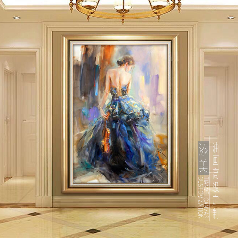 Pure hand-painted decorative oil painting impression character beauty violin living room bedroom entrance modern American fashion huge