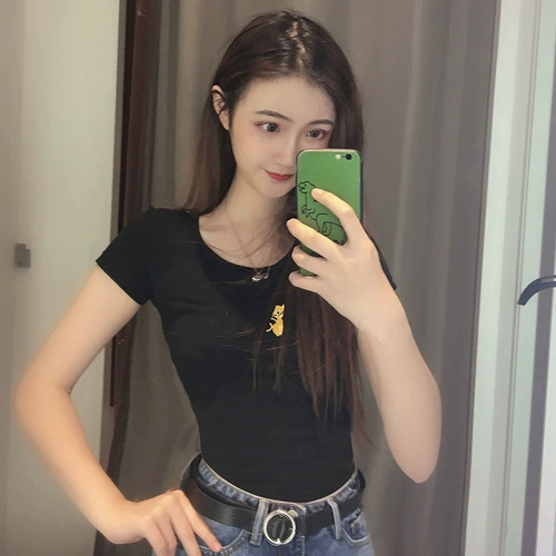 Летняя хлопковая белая футболка с коротким рукавом, 2021 года, в обтяжку, круглый воротник