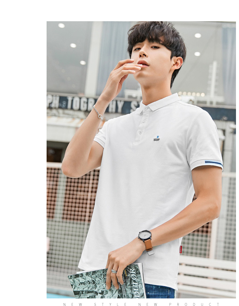 Quần áo Tiancheng 2018 mùa hè mới ngắn tay Polo nam xu hướng Hàn Quốc thêu T-Shirt thanh niên nửa tay áo sơ mi