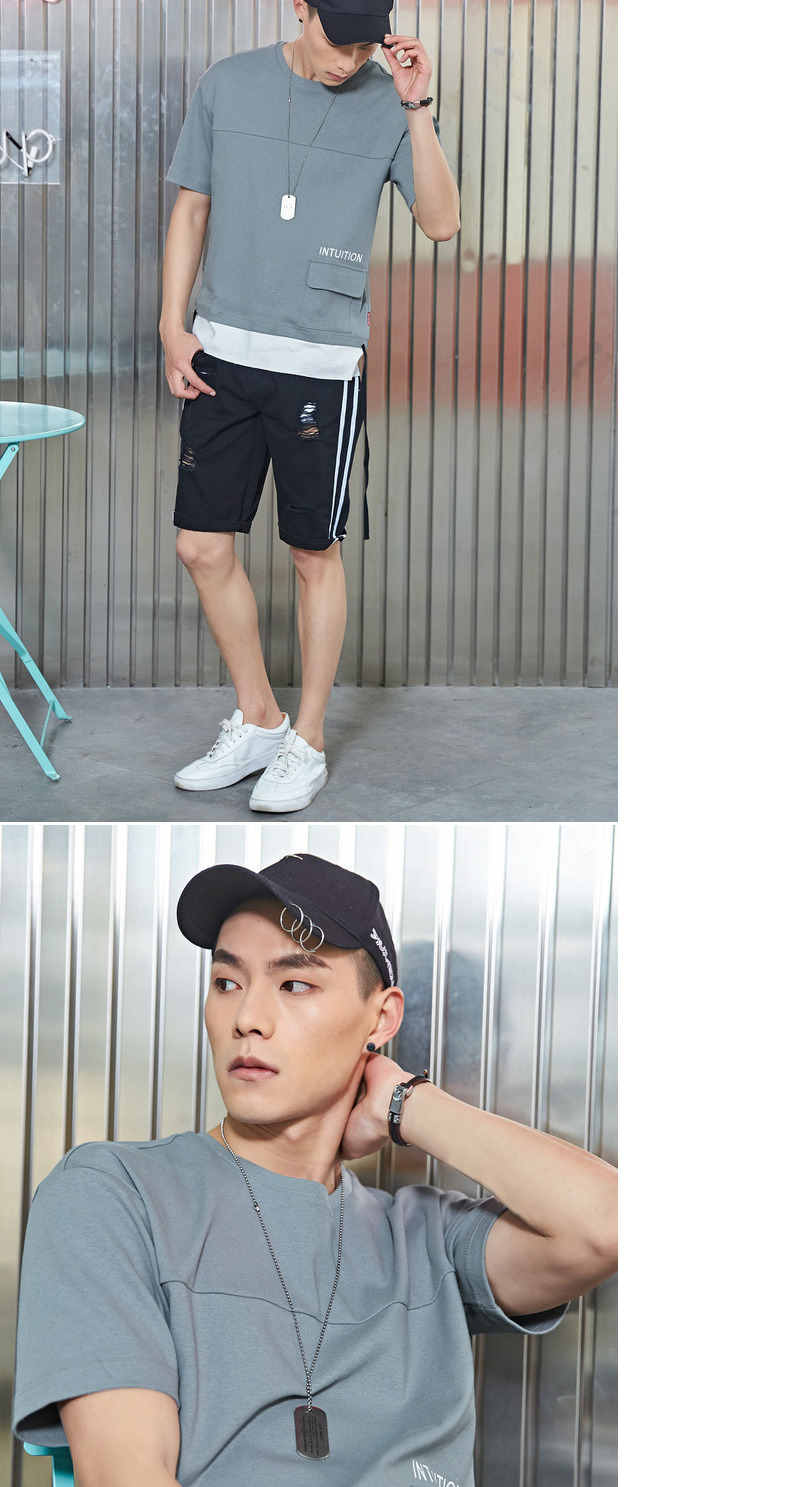 Quần áo Tiancheng 2019 hè mới áo thun ngắn tay cotton cotton giả hai mảnh tương phản màu khảm thủy triều T nửa tay áo áo thun pierre cardin
