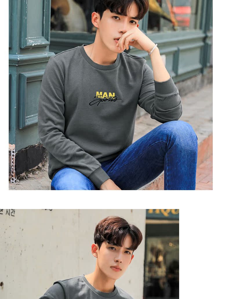 Sản phẩm quần áo Tiancheng 2019 xuân mới áo len nam xu hướng phiên bản Hàn Quốc cổ tròn in cổ trẻ trung áo thun dài tay áo nỉ hoodie