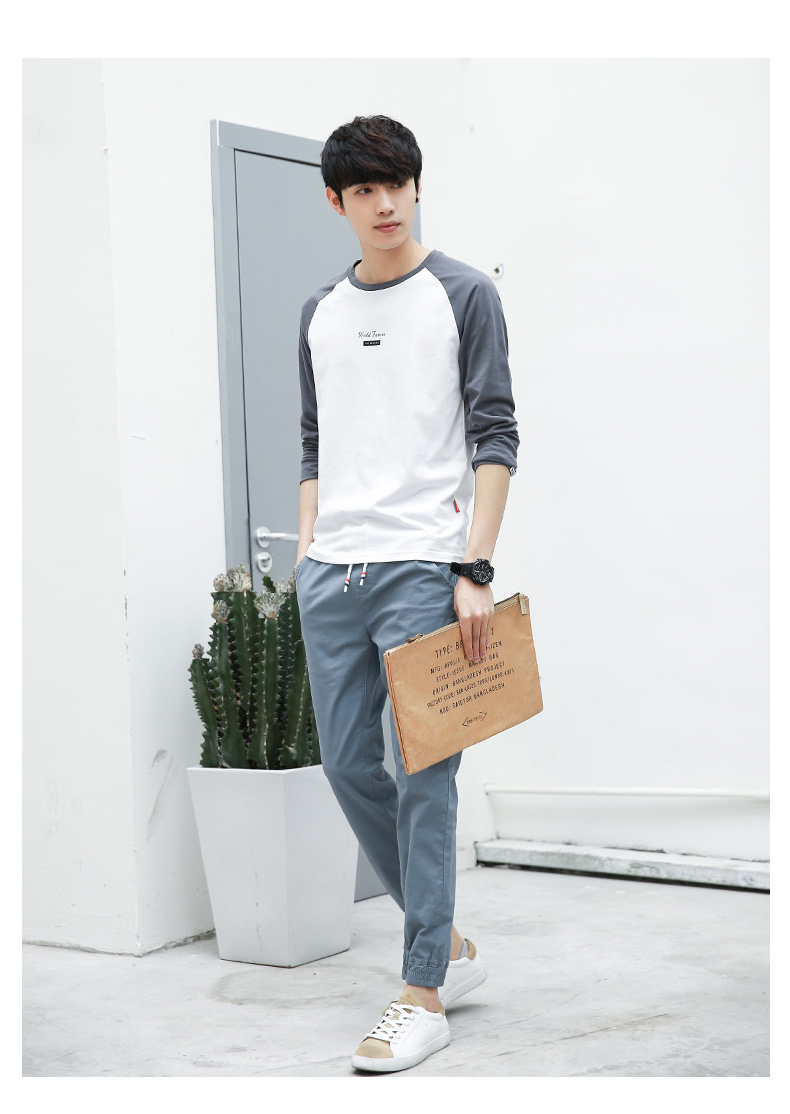 Quần áo mùa xuân Tiancheng mới cho nam áo thun dài tay Quần áo nam phiên bản Hàn Quốc của áo cotton cổ tròn đáy mùa xuân từ bi ao thun nam dep