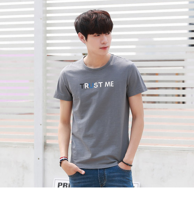 Quần áo áo thun nam tay ngắn Tiancheng 2019 hè mới Hàn Quốc thời trang in trẻ trung thủy triều nam cổ tròn từ bi áo thun trắng trơn