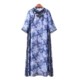Chu Xin original national style embroidered batik blue printed literary retro ramie short-sleeved dress