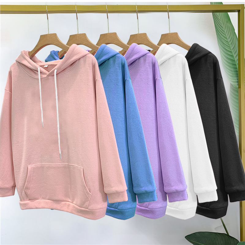 Autumn New Sweatshirt for Women, Loose Korean Style Trendy ins Lazy Style Thin Hooded Solid Color Ulzzang Mid-Length Coat