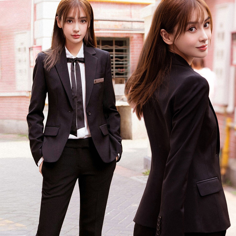 Formal women's suit Korean version of college students interview autumn and winter professional wear black suit star same suit workwear