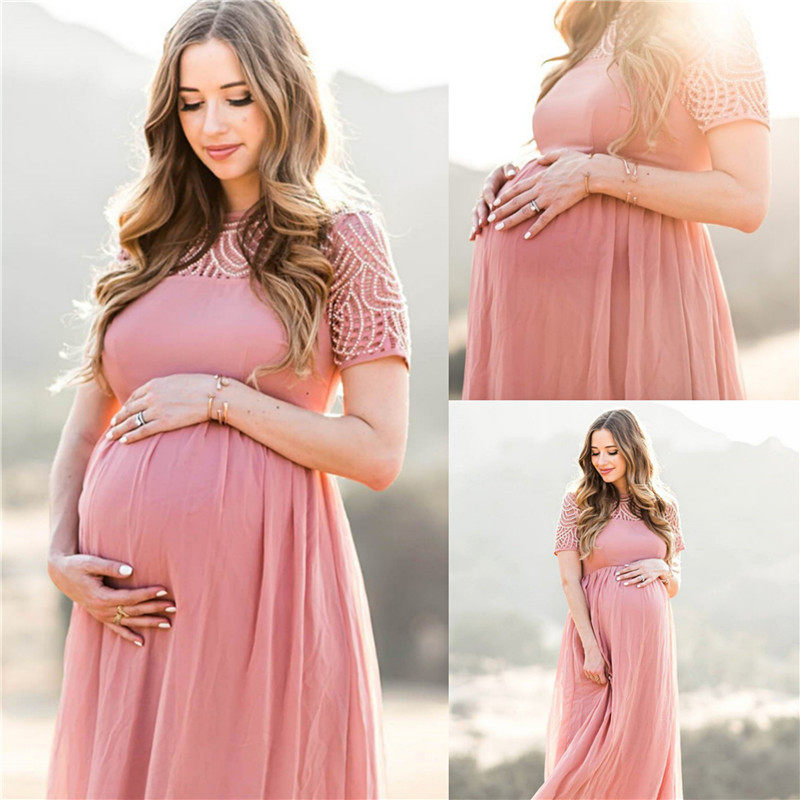 Pregnant woman photographed writing a real ocean dress European and American lace sexy trailing long dress photo in photo gallery Costume Gown