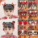 Детский красный парик с косичкой, заколка для волос с кисточками, аксессуар для волос, шпильки для волос, китайский стиль